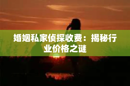 婚姻私家侦探收费：揭秘行业价格之谜